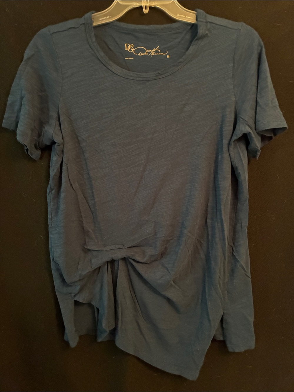 DG2 by Diane Gilman Slate Blue Short Sleeve Knot-Front Tee